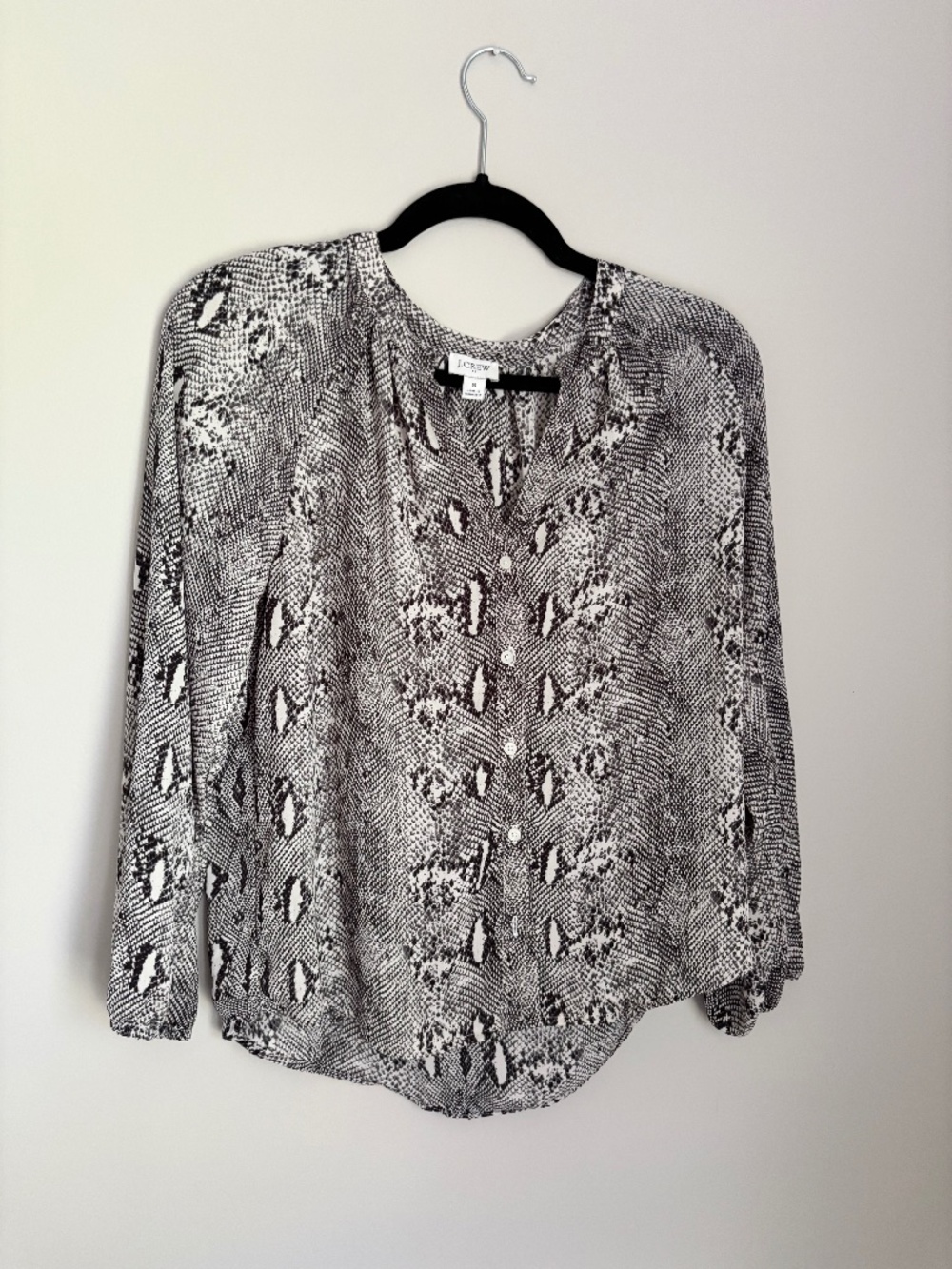 J.Crew Snake Print Button Front Blouse Women's Small Long Sleeve Black White